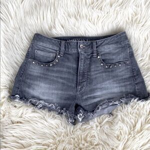 American Eagle Outfitters Gray Denim Shorts Hi- Rise Studded sz 4 Festival Emo